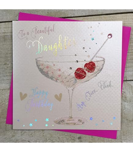WHITE COTTON CARDS Handgefertigte Geburtstagskarte „Lovely Sister“ – Mit Glitzer & Strass, 16x16 Cm, Rosa