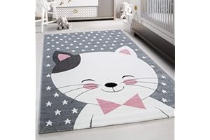 TEPPIUM Tappeto per bambini con simpatico design a gatto, morbido e soffice per cameretta, sala giochi, tappeto a pelo corto, soffice, facile da pulire Misurare: 120 x 170 cm Colore: Pink-1