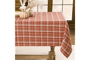 Softalker Autumn Table Cloth Rectangular 140x200 cm Orange Tartan Tablecloth Cotton Blend Wipeable Tablecloths Small Table Cover for Halloween Coffee Restaurant Party Buffet Dining Tabletop Decoration