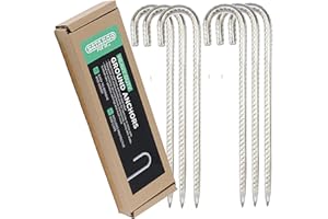 Satargo Galvanized Steel Heavy Duty Tent Pegs for Hard Ground - 12" Metal Rebar Pegs for Tent Trampoline Gazebo - 10mm Thick Metal J Ground Stakes Anchors Pegs with Silicone End Caps (6)