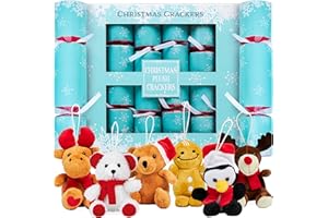KreativeKraft Luxury Christmas Crackers, Set of 6 Deluxe Xmas Crackers, Plushies Hanging Xmas Tree Ornaments, Fun Novelty Party Gifts Christmas Decor (Green)