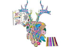 WEEYIN 3D Coloring Puzzle,Coloring Puzzle Creative Gifts for Girls, Fun Art Creative Gifts Toys, Painting Craft Birthday Gift,Educational 3D Coloring Puzzle for Kids Boy Girls Gifts Age 6 7 8 9 10 Elk