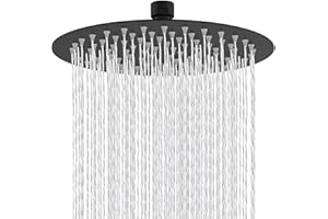 Drenky Duschkopf Regendusche Schwarz, Regendusche 12 Zoll Runden Große Duschkopf Aus Echter A2 Edelstahl Mit 304 SUS Prüfzeichen Regenduschkopf Mit 144 Anti-Kalk Düsen Regendusche Duschkopf 30x30cm