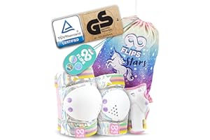 99FLIPS Protezioni Pattini Bambina - 3- 12 Anni - Con Borsa a Unicorno - Ginocchiere Bambino, Protezioni Skateboard per le mani - Ginocchiere e Gomitiere per Bambini - Arcobaleno