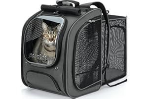 pecute Plecak dla kota, rozszerzany, duża przestrzeń, nosidełko dla kota, oddychający, stabilny plecak dla psa, plecak dla zwierząt domowych z rolkami chroniącymi przed słońcem, na wędrówki, spacery