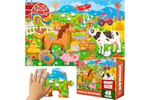 QUOKKA Puzzle Gigante para Niños de 3 a 5 años - 48 Piezas Puzzles de Granja Extra Gruesas de 60 x 90 cm para Niños de 3 a 5 años I Actividad Educativa para Niños | Caja Premium con asa Resistente