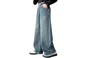 Rolanko Jeans Larghi per Ragazze, Vita Alta Elasticizzata Gamba Larga Pantaloni Denim Bootcut per Bambini 6-15 Anni