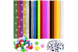 TOAOB THE ONE AND ONLY BABY TOAOB 500 Pezzi Scovolini Ciniglia Steli per Lavoretti Colorati Pipe Cleaner Autoadesivo Occhi Adesivi e Pompom Pompon per Natale Decorazion Artigianato Arti Decorativi Fai da Te