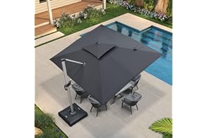 PURPLE LEAF 2.7 X 3.3 M Garden Cantilever Parasol, Large Rectangular Overhanging Patio Umbrella with Crank Handle and Tilt for Balcony and Outdoor, Grey