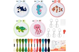WATINC Embroidery Stitch Toys Kit for Kids Cross Stitch Sewing Kit Beginner Jungle Animals Needle Point Starter DIY Art Craft Sewing Set with Instructions 9PCS