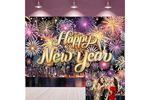 JSHENGZHYI Happy New Year Backdrop 2026 City Night Fireworks New Years Eve Photography Background Kids Adult New Year Family Holiday Party Decorations Banner Photo Props (7x5FT)