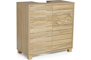 VonHaus Under Sink Bathroom Cabinet - Oak Wood Effect Under Sink Storage with Handleless Design - Freestanding Below Basin Cabinet with 2 Internal Shelves - Basin Cupboard for Bathroom - Chester