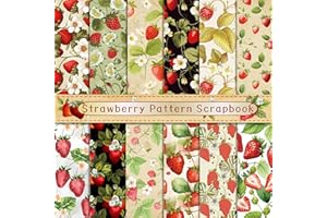 MERWDEEYT Scrapbook Papier 30x30 cm Erdbeere Muster Scrapbooking Papier, 12 Muster 24 Blatt Doppelseitiges Decoupage Papier, Niedlich Dekorpapier Scrapbook Bastelpapier für Journal Scrapbooking
