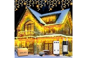 Xahpower Luci di Natale da Esterno Cascata, 400 LED 12M Luci di Natale da Esterno con Telecomando, 8 Modalità, Tenda Luminosa per Balcone, Natale, Matrimoni, Feste - Bianco Caldo