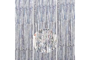 PartyWoo 3 Pièces Rideau Frange Anniversaire Argent, Rideaux à Franges en Aluminium, Rideau Métallique de Frange Brillant, Tinsel Shimmer Rideaux pour Décoration Fête, Anniversaire, Toile Fond(1x2m)
