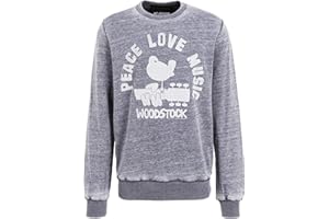 Recovered Woodstock Music Festival Peace, Love, Music Branded Slogan Sweatshirt For Music Fans - Blue - Officially Licensed - Mens/Unisex
