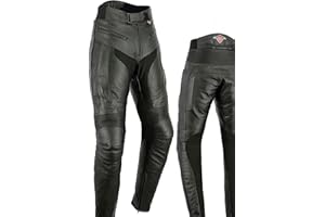Texpeed Pantalon moto cuir homme - De tourisme en cuir pour moto Cruiser racing avec protection authentique biker CE armor (EN 1621-1) Noir - (XXL Taille/Jambe Courte)