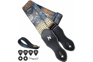 Nefelibata Guitar Strap with Pick Pocket, 2.3 inch Vegan Leather Snakeskin Pattern Guitar Straps, 60s Vintage Style