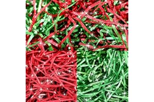 Meng Jiaran Glitter Shredded Tissue Paper for Hampers 200g Shredded Tissue Paper for Gift Boxes Wrapping Gifts Hamper Filling Packaging Filler for Birthdays Christmas, Red Green