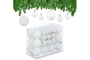 ‎RELAXDAYS Relaxdays Weihnachtskugeln im 50er Set, glitzernde, Matte & glänzende Christbaumkugeln, Kunststoff, ∅ 3, 4 & 6 cm, weiß