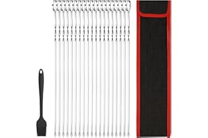 Herogo Spiedini per barbecue in acciaio inox, 20 pezzi, con spazzola per olio in silicone e custodia in nylon, 40 cm di lunghezza