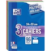 Oxford Set of 3 OpenFlex Notebooks, 24 x 32 cm, Large, 96 Squared Sheets, Polypropylene Cover, 90 g, Assorted Colours