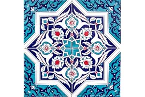 Cerames Mehtap - Coloridos azulejos turcos, 1 paquete - 0.48m2 (12 piezas), baldosas cerámicas Iznik con patrón, 20x20, ideal para la cocina o el baño.