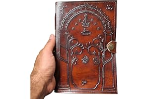 LAKECITY LEATHER CRAFT Leather Journal, Doors of Durin, Tolkien Lord of The Rings, Gift him, Gift her, Book of Shadows, Fantasy Journal, Wedding Guest Book, grimoire Journal, brown, 9 x 6 inches