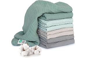 MAKIAN Lot de 8 x Lange Bebe Gaze de Coton 70x70 cm – Certifiés Oeko-TEX Standard 100 – 8 Mousselines Double Gaze – Qualité Premium – Vert Glace, Menthe, Beige, Taupe