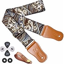 Sangle De Guitare VOHALO Motif Vintage Fleuri - Longueur Réglable 100-150cm, Coussin Ergonomique, Avec Médiators