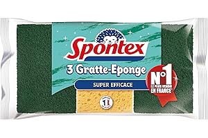 SPONTEX - Gratte-Eponge Super Efficace - 3 éponges grattantes vertes (1 paquet de 3)