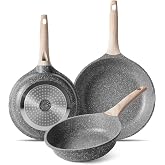 ZUOFENG Non-stick Induction Pans Set, 20 24 28 cm Non-stick Frying Pan, Cast Aluminium Stone Pan, PFOA Free (Grey, 20 + 24 +