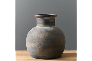 PORCER 6 Inch Antique Ceramic Vase, Terracotta Boho Decor Farmhouse Decorative Vase, Rustic Vase for Home Decor, Living Room, Entryway, Wedding-Bronze