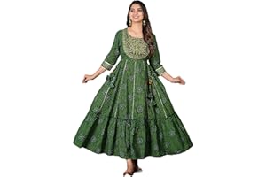 JG JAI GOVINDAM Anarkali indischer Kurti aus Baumwolle, für Damen, pakistanische Hochzeit/Partykleidung, Designer-Stil, Anarkali-Anzug für Damen (grün)