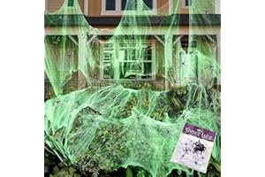 Wzone 150g ragnatela luminosa con 50 ragni – Decorazione di Halloween fluorescente per interni ed esterni, rete elastica per giardino, casa e feste