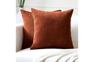 Encasa XO Chenille Cushion Covers Set of 2 | Rust Orange - (18"x18") (45x45 cm) | Decorative Accent Square Throw Pillow Cases For Couch, Home Decor, Sofa