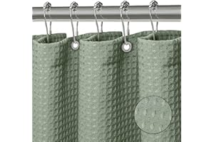 KAIMEIYU Tenda Doccia in Poliestere Waffle Tenda da Bagno in Tessuto Lavabile in Lavatrice con 12 Metallo Anelli Impermeabile 180X180CM Verde