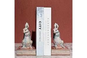 MERVKIS Book Ends for Shelves to Hold Books Hevay Duty,Decorative Bookends for Bookshelf Décor,Cute Animal Rabbit Book Stopper Easter Bunny Statues for Home, Living Room Decoration,1 Pair (Bronze)