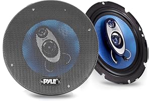 Pyle 17cm Speakers, 6.5 Inch Car Speaker, 180W RMS/360W Power Handling 3-Way Sound Speaker System w/ 4 Ohm Impedance Pro Full Range Triaxial Loud Audio, Round Shaped Car Door Speakers, Blue