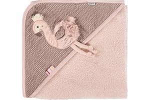 Fehn Asciugamano con cappuccio con fenicottero, poncho da bagno con cappuccio in spugna e simpatico motivo a fenicottero, assorbente e morbido, per neonati e bambini da 0 mesi