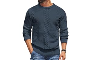 COOFANDY Jersey de Cuello Redondo de Manga Larga Hombres Suéter Básico de Invierno de Punto Cable Pullover