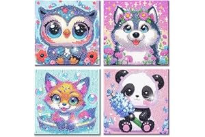 Yiminu.DS 4 Kit Diamond Painting Bambina 6 7 8 9 10 11 12 Anni, Pittura Diamante Kit Completo Bambini Piccolo Formato, Regalo Fai Da Te Per Ragazze, Artigianato Gufo Cane Volpe Panda 15cm*15cm