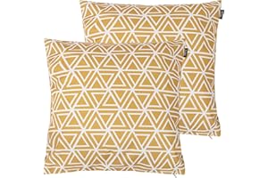 Bean Bag Bazaar Outdoor Cushions Filled, Geometric Collection, Yellow, Set of 2, 43cm x 43cm, Water Resistant, Yellow Outdoor Cushions for Garden Furniture, Garden, Patio