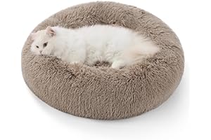 Bedsure Large Cat Donut Bed - 50x50x13cm Small Dog Bed for Indoor Cats and Puppy, Washable Round Cat Beds for Small Dogs, Fluffy Calming Anti Anxiety Kitten Bed, Camel
