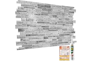 NOVECRAFTO Lot de 8 panneaux muraux décoratifs modernes en pierre de roche grise naturelle effet 3D - 3,76 m² - Revêtement en plastique PVC - 40,51 m²