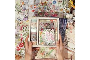 NOGAMOGA Vintage Pflanze Blume Scrapbook Zubehör Set, Natur Junk Journal Kit mit Washi Tape, Sticker, A6 Notizbuch, Botanisches Bullet Journal Zubehör, Geschenk für Teenager Erwachsene Anfänger