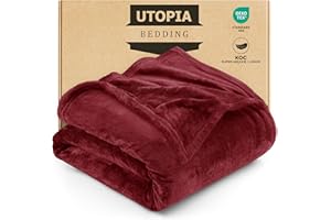 Utopia Bedding Przytulny koc polarowy [150 x 200 cm, bordowy] miękki, lekki, ciepły, przytulny i oddychający koc na łóżko, sofę, kanapę
