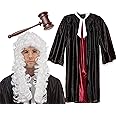 Mega_JumbleSale® High Court Judge Mens Fancy Dress Costume ~ Robe/Gown + Wig + Gavel Hammer | Carnival, Book Day, Role Play Kit for LORD, Aristocrat