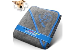 FeelTheWau Hundehandtuch kleine Hunde - Hundehandtuch Extra saugfähig - Für Waschmaschine und Trockner - Hunde Handtuch mit Taschen - Beliebtes Geschenk Hund - Design grau blau - 90x50 cm