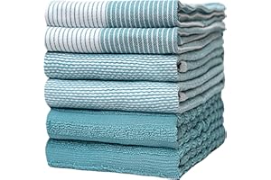 BUMBLE TOWELS Bumble Kitchen Hand Dish Tea Towels – Bulk Set of 6 – Luxe, Soft, Durable Ring Spun Cotton with 3 Different Textures – Extra Large 20 x 28 In Size – Comes in Aqua Blue and Grey Packs (Aqua)